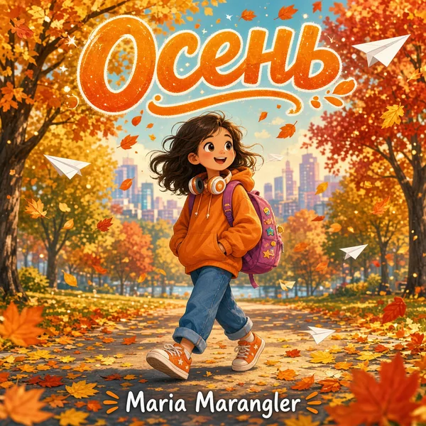 Обложка сингла «Осень»: девочка с наушниками на осенней аллее